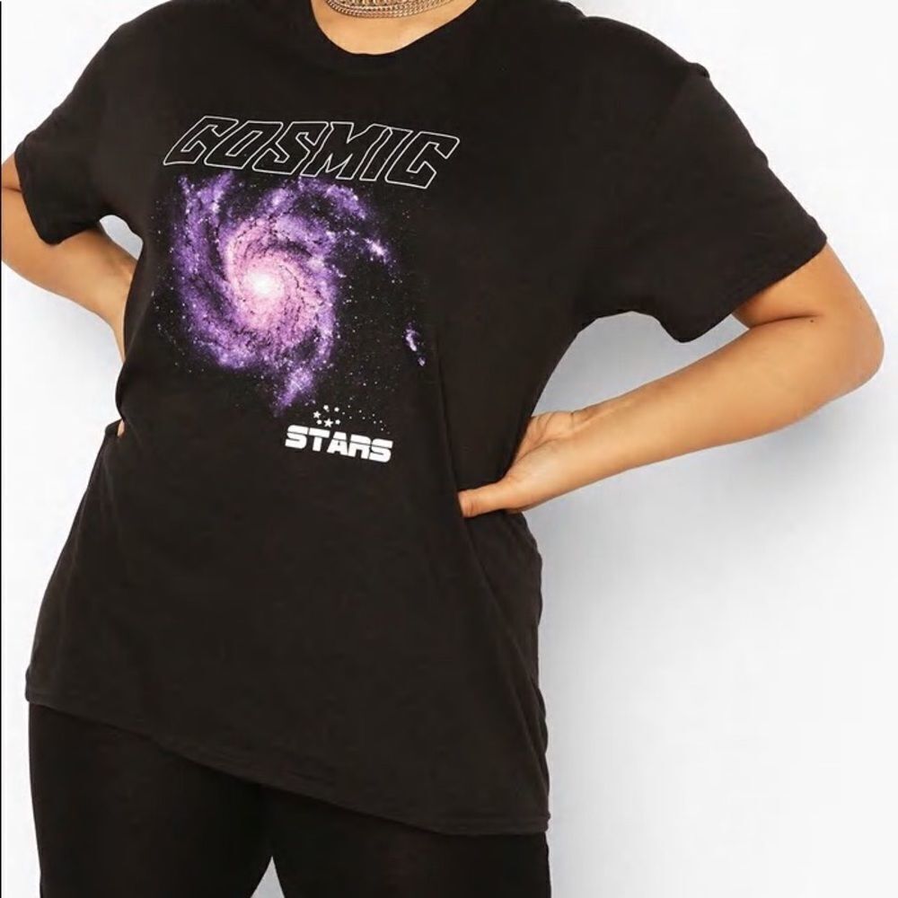 Boohoo Cosmic galaxy stars US16 new black tee